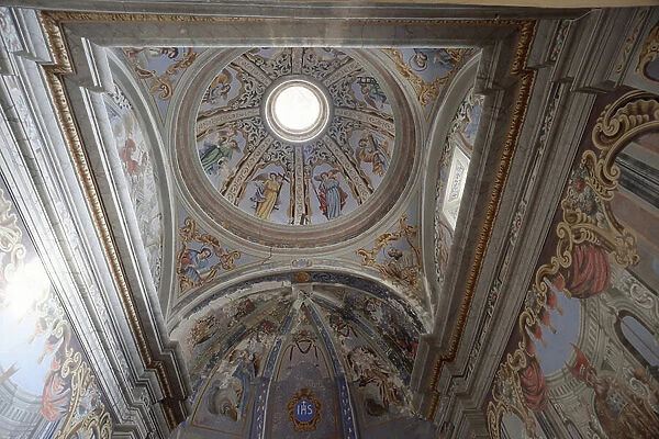 Parish church Conques, l'esglesia de Sant Miquel de Conques. Interior. South transept. The cupola. Wall paintings of J Oromi. 1881. Neo-Baroque