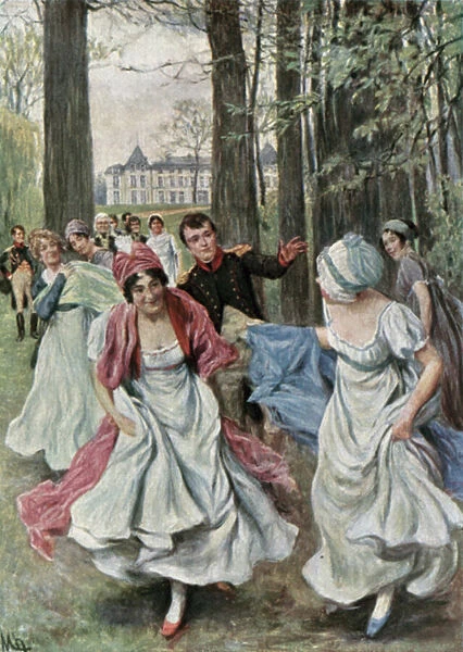 In the Park at Malmaison during the Consulate (colour litho)