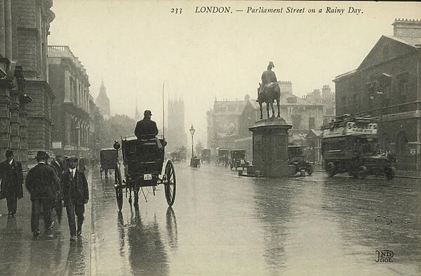 Parliament Street in the rain, London (b  /  w photo)