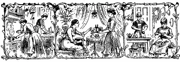 Parlour Maid and Scullery maids, 1901 (engraving)