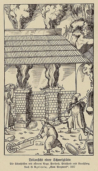 Partial view of a smelter (woodcut)