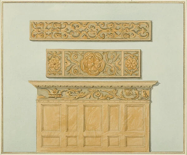 Parts of the Panelling and Frieze, in Langton Mansion, on the Back (w  /  c on paper)