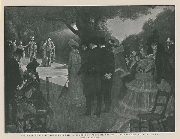 Pastoral plays in Regents Park: a limelight performance of a Midsummer Night's Dream (engraving)