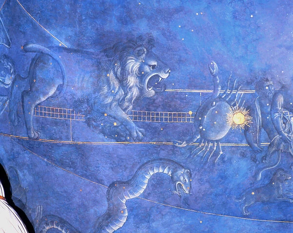 The Path of the Sun through the stars on the night of the 4th July 1442, detail of Leo, Cancer and the Hydra, from the soffit above the altar, c. 1430 (fresco) (detail of 85088)