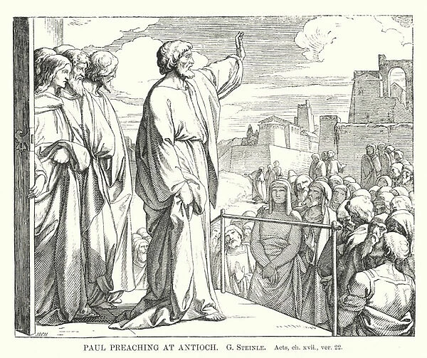 Paul Preaching at Antioch, Acts, ch xvii, ver 22 (engraving)