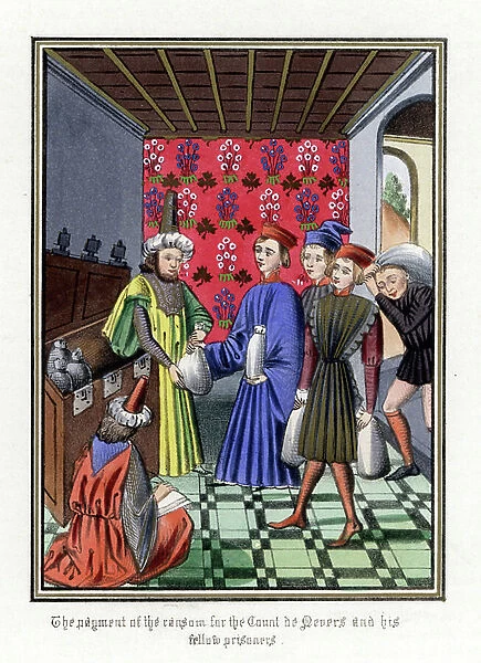 The payment of the grudge to Ottoman Sultan Bayezid I (or Bajazet) (1360-1403) for the liberation of John I of Burgundy (1371-1419), said John without fear and his men
