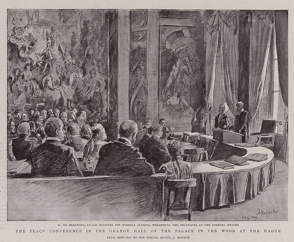 The Peace Conference in the Orange Hall of the Palace in the Wood at the Hague (litho)