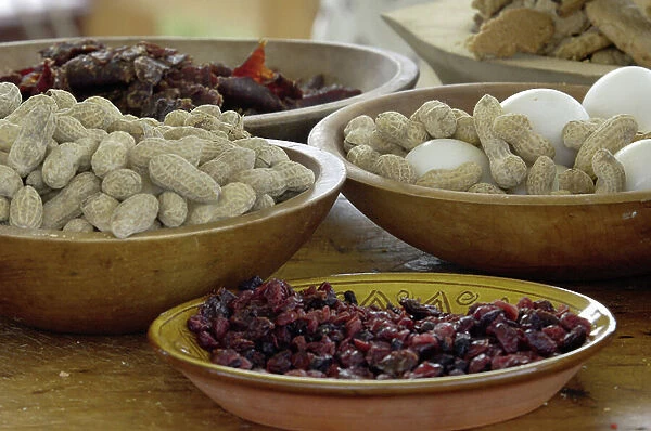 Peanuts, eggs, and dried berries for breakfast at a reenactment on the Yorktown battlefield, Virginia