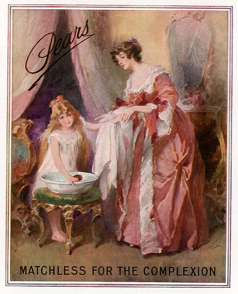 Pears soap advertisement. Matchless for the complexion (colour litho)