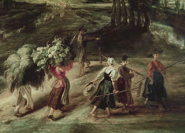 Peasants returning from the fields, detail of a group of peasant women in the foreground, c