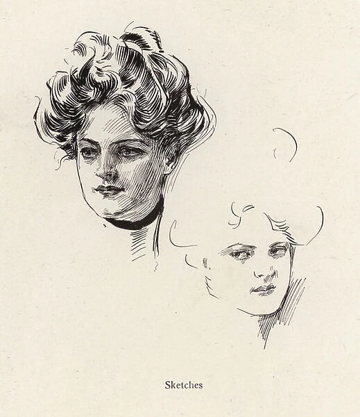 Pen sketches of a young woman (litho)