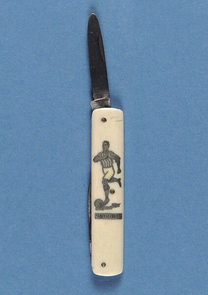 Penknife depicting a footballer (metal & bone)