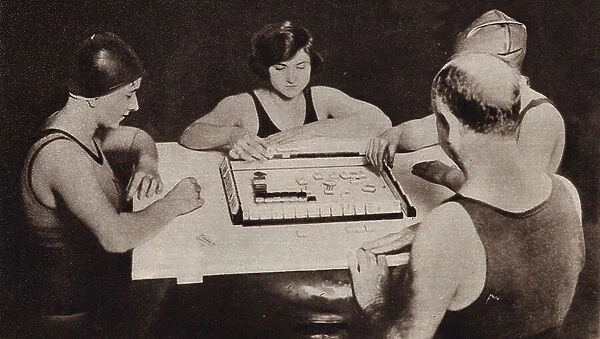 People playing Mahjong, 1924 (b / w photo)