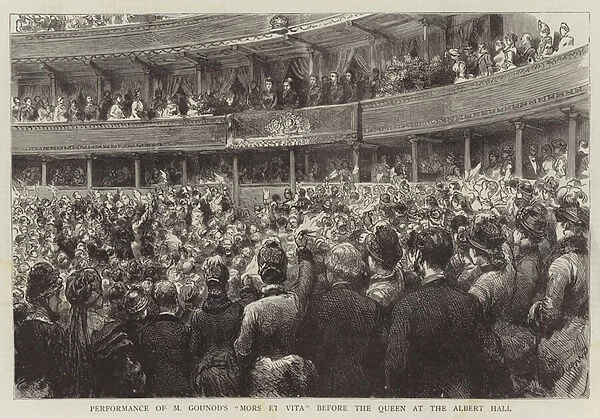 Performance of M Gounods 'Mors Et Vita'before the Queen at the Albert Hall (engraving)