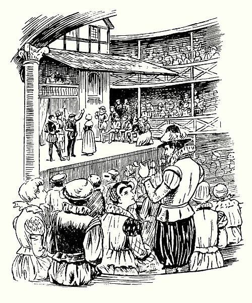 Performance of a Shakespeare play at the Globe Theatre, London (lithograph)