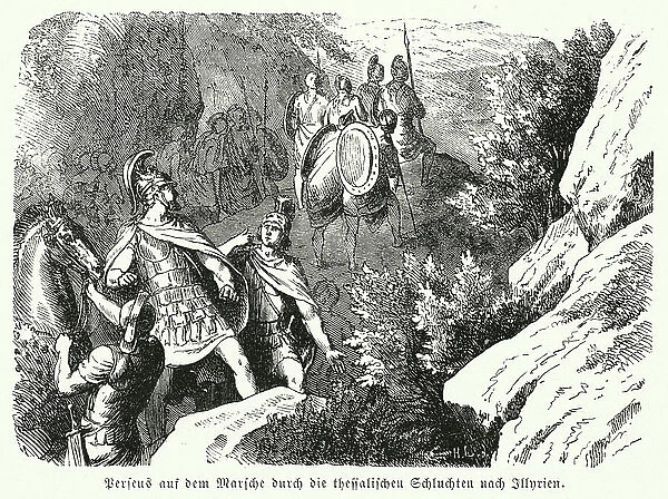 Perseus of Macedon on the march through the gorges of Thessaly (engraving)
