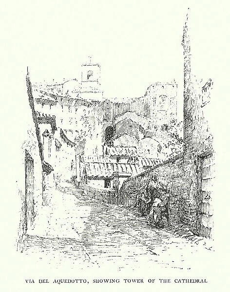 Perugia: Via del Aquedotto, showing Tower of the Cathedral (engraving)