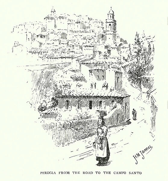 Perugia from the road to the Campo Santo (engraving)