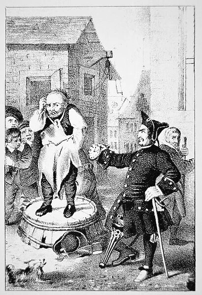 Peter Stuyvesant chastises Willem Wickendam for preaching a Baptist sermon (litho)