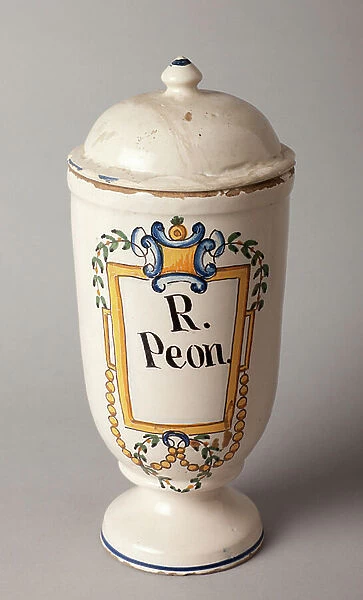 Pharmacy can. Glazed earthenware. Barcelona. Last part of 18th - begin 19th century. Museum inventory no: 1298.3