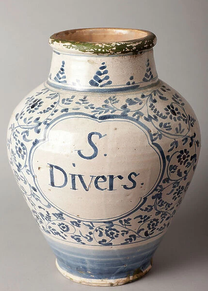 Pharmacy pot. Glazed earthenware. Barcelona. Second half 18th century. Museum inventory no: 1302.1