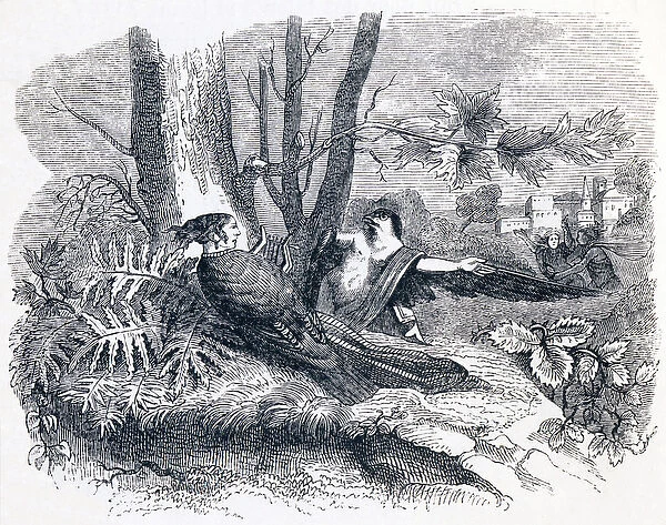 Philomele & Progne - Fables by La Fontaine, 19th century (engraving)