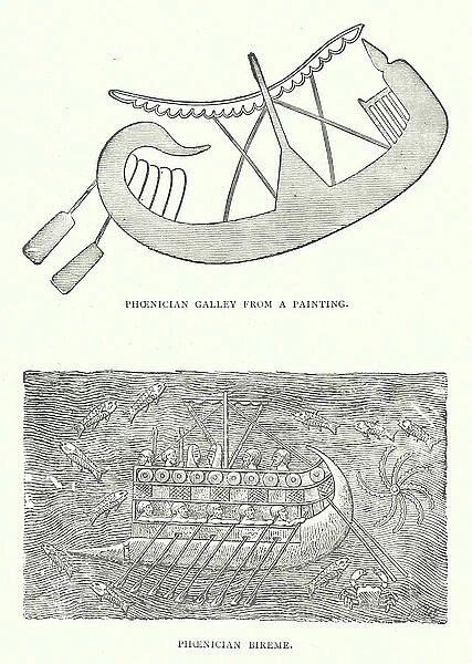 Phoenician Galley from a Painting; Phoenician Bireme (engraving)