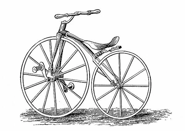 Pickering's crank-pedal driven bicycle, an American design. Wood engraving c1880