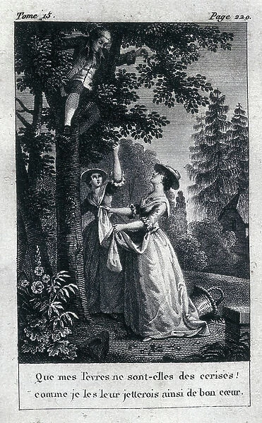 The picking of cherries, Illustration for 'Works' by Jean Jacques Rousseau (1712-1778), 1819 (engraving)