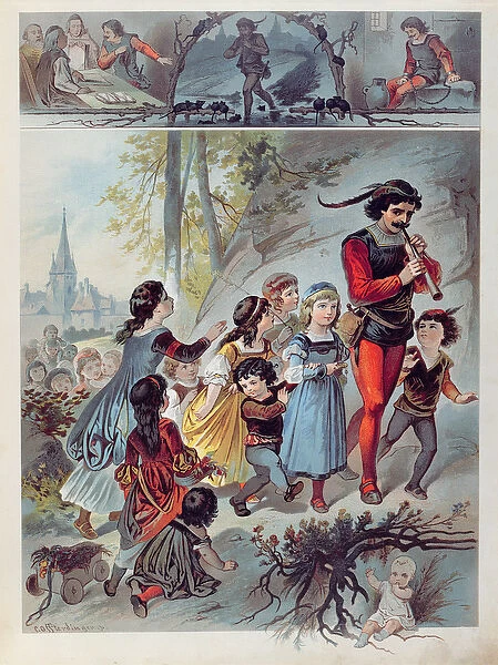 The Pied Piper of Hamelin, c. 1880 (colour litho)