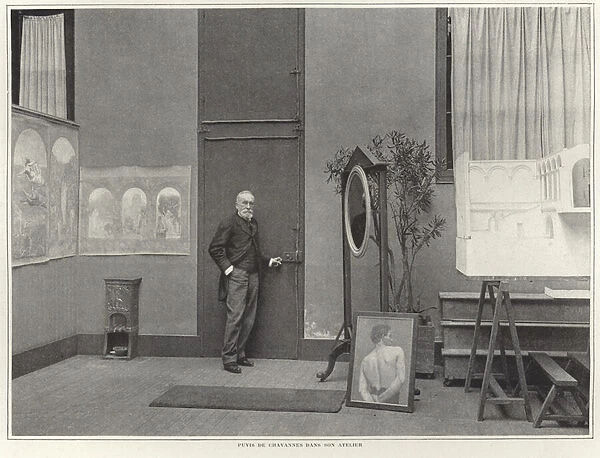Pierre Puvis de Chavannes in his workshop (b  /  w photo)