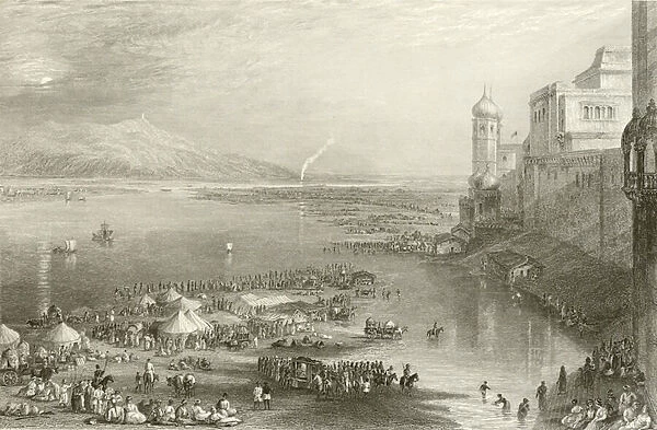 Pilgrims at the sacred fair of Hurdwar (engraving)