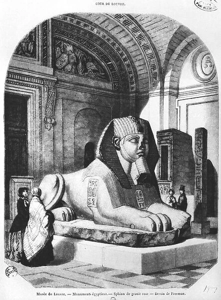 The Pink Granite Sphinx in the Egyptian rooms in the Louvre Museum