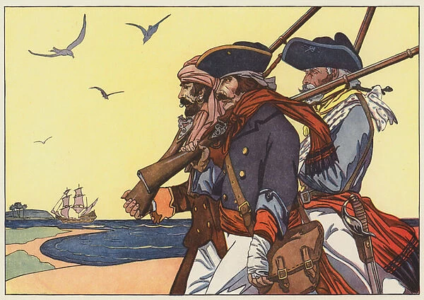Pirates on the Island of Tortuga (colour litho)