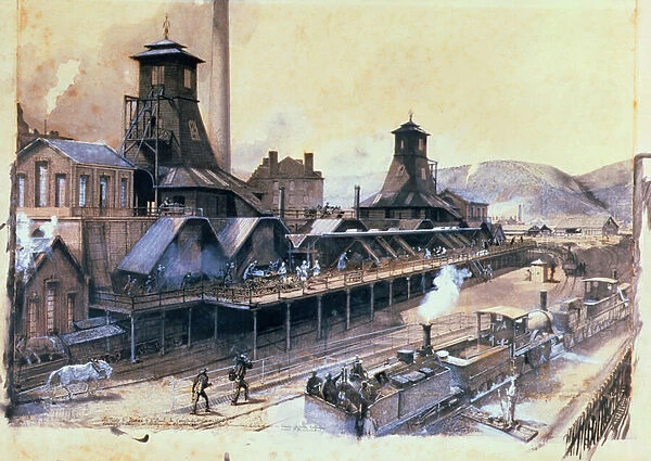 The Pits of St. Pierre & St. Paul at Le Creusot, 1866 (ink and gouache on paper)