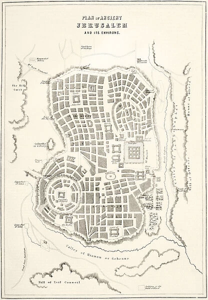 Plan of ancient Jerusalem as it was presumed to be at the time of Jesus Christ (litho)