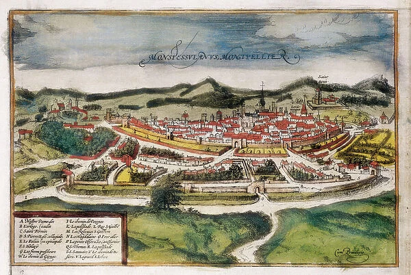 Plan of the city of Montpellier, 1572 (coloured engraving)