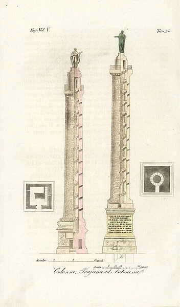 Plan and elevation of Trajans Column and the Column of Marcus Aurelius (the Antonine Column), Rome