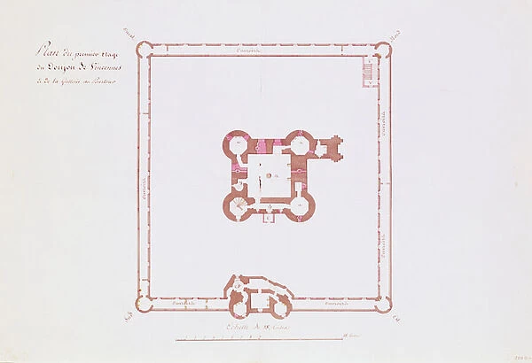 Plan for the first floor of the Donjon at Vincennes, 1810 (pen and ink on paper)