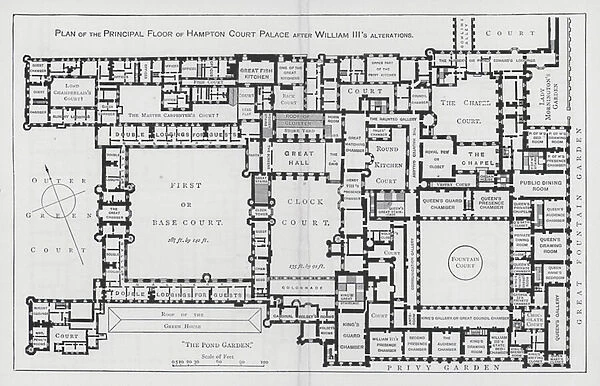 Plan of the Principal Floor of Hampton Court Palace after William IIIs alterations (engraving)