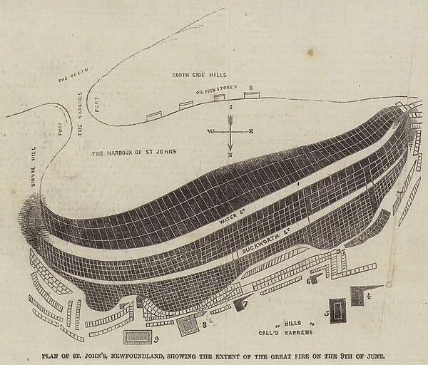 Plan of St John s, Newfoundland, showing the Extent of the Great Fire on the 9 June (engraving)