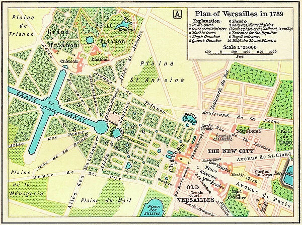 Plan of Versailles, France in 1789. From Historical Atlas, published 1923 (print)