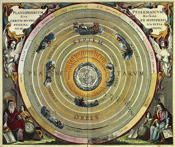 Planisphere de Claude Ptolemee (Claudius Ptolemaeus, 100-170) - Gravure extraite de 'Atlas Coelestis seu Harmonia Macrocosmica' (1661), de Andreas Cellarius - CELLARIUS, Andreas (1596-1665). Atlas Coelestis seu Harmonia Macrocosmica. 1661