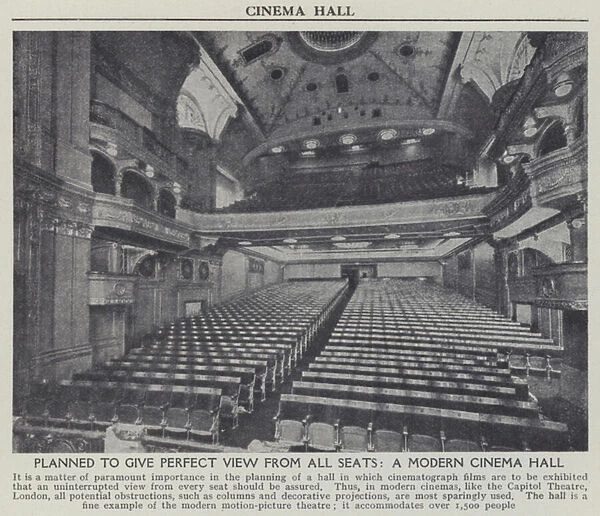 Planned to give perfect view from all seats, A modern cinema hall (b  /  w photo)
