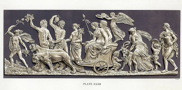 Plaque depicting the triumph of Bacchus and Ariadne. Chromolithograph by W. Griggs from Frederick Rathone's Old Wedgwood, the Decorative or Artistic Ceramic Work Produced by Josiah Wedgwood, Quaritch, London, 1898