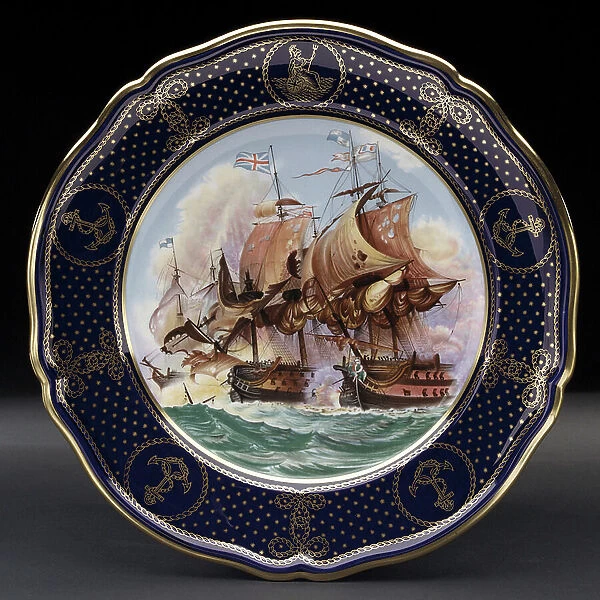 Plate decorated with a color reproduction based on the painting by Philippe Jacques de Loutherbourg (1740-1812), c.1982 (porcelain)