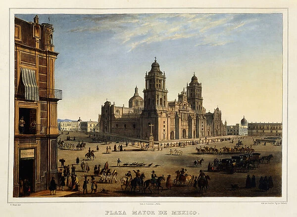 Plaza Mayor, Mexico, c. 1839 (colour lithograph)