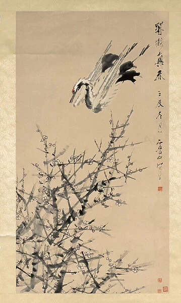 Plum Blossoms, Crane, and Spring, Qing dynasty (1644--1912), 1824-96, c
