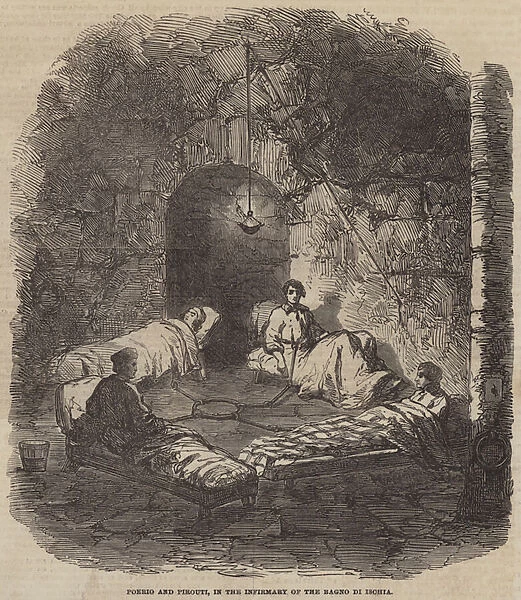 Poerio and Pirouti, in the Infirmary of the Bagno di Ischia (engraving)