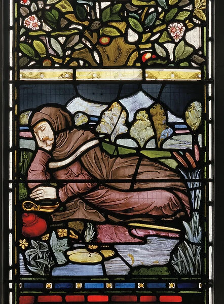 The Poet Langland Asleep, Piers Ploughman, 1873 (stained glass)